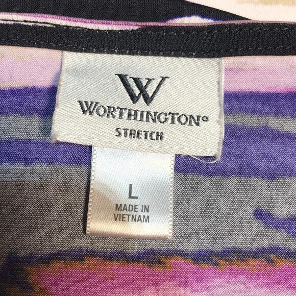 Worthington Striped Scoop Neck Cap Sleeve Blouse L - Picture 3 of 6